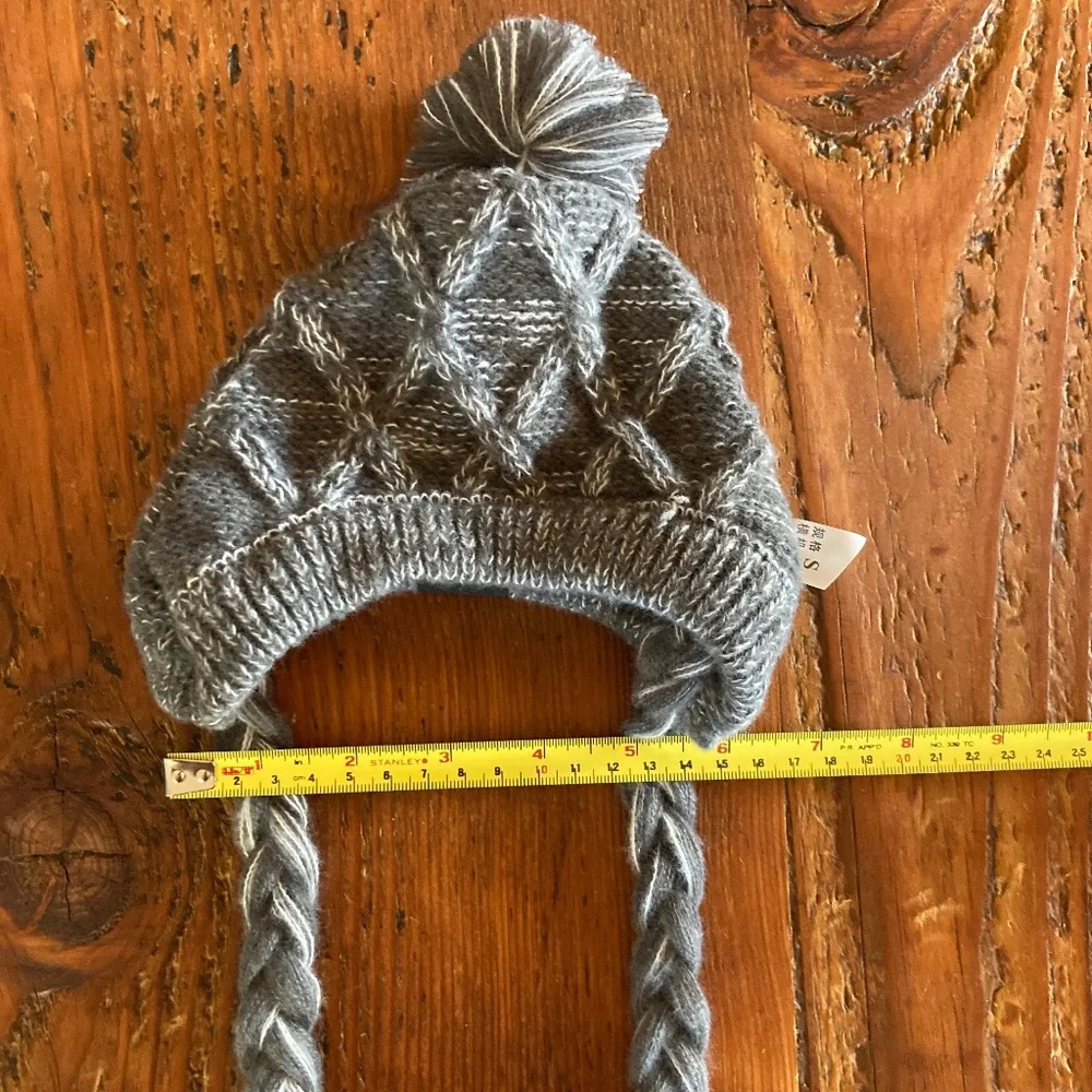 Dog Pom Pom Knit Hat, Size Small, Grey and White